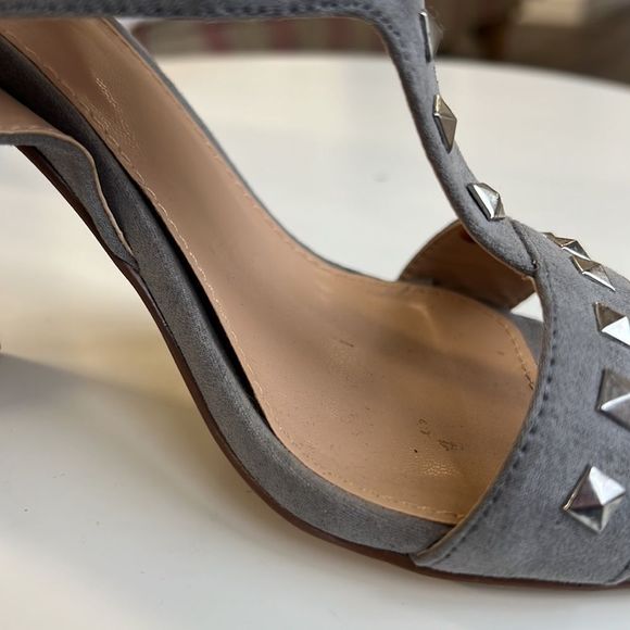 Grey Heeled Sandals with Silver Studs - Picture 8 of 10